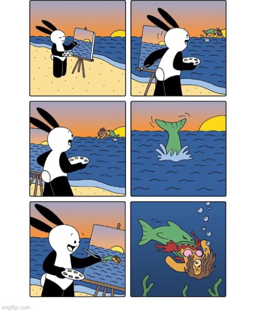 Buni Comics | image tagged in comics,buni comics,beach,mermaid,painting,feasting | made w/ Imgflip meme maker