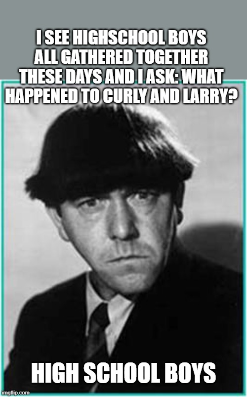 Fluffy Edgar hair | I see highschool boys all gathered together these days and I ask: What happened to Curly and larry? high school boys | image tagged in moe_clip_image002 jpg,gen z,moe howard,kids hairstyle | made w/ Imgflip meme maker