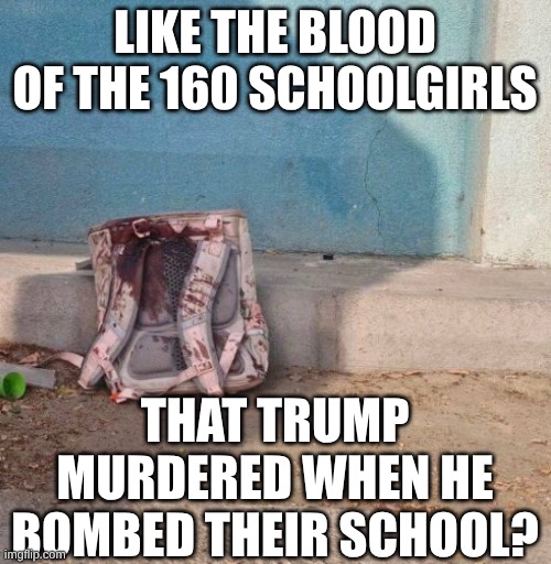 like the blood of the 160 schoolgirls that trump murdered when he bombed their school? | made w/ Imgflip meme maker