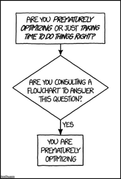 image tagged in premature,optimizing,flow,chart,flowchart,consulting | made w/ Imgflip meme maker