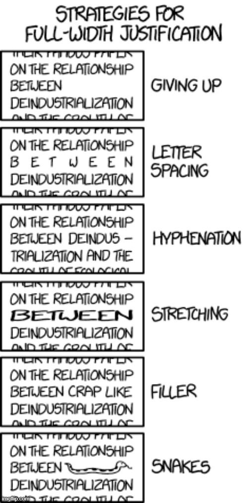 image tagged in strategies,full,width,justification,typing,snakes | made w/ Imgflip meme maker