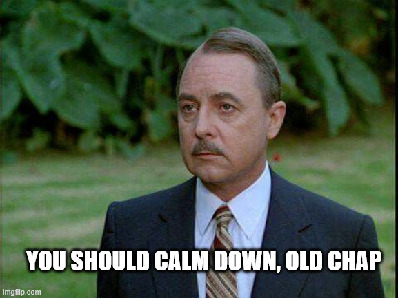 Higgins | You should calm down, old chap | image tagged in higgins | made w/ Imgflip meme maker