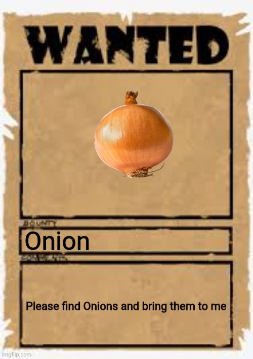 Needed poster | Onion; Please find Onions and bring them to me | image tagged in wanted poster deluxe,onion,onions,memes,wanted,wanted poster | made w/ Imgflip meme maker