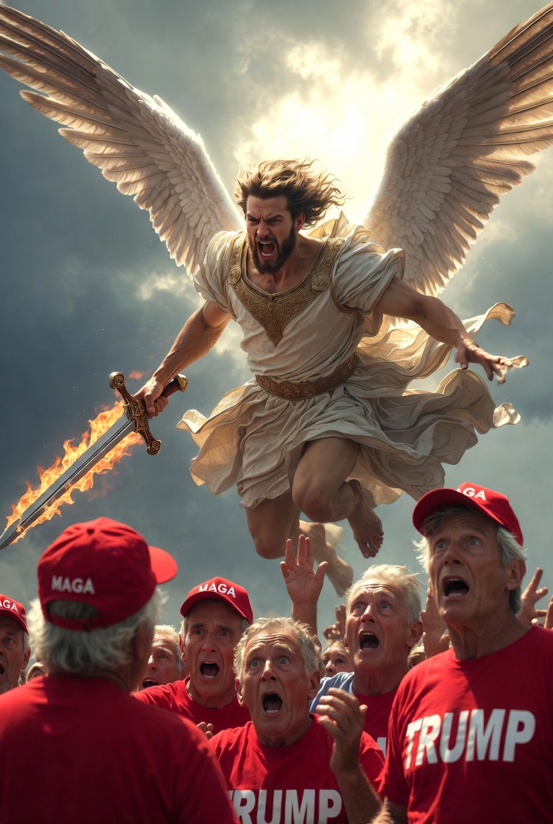 Archangel Micheal descends from Heaven to punish evil people Blank Meme Template