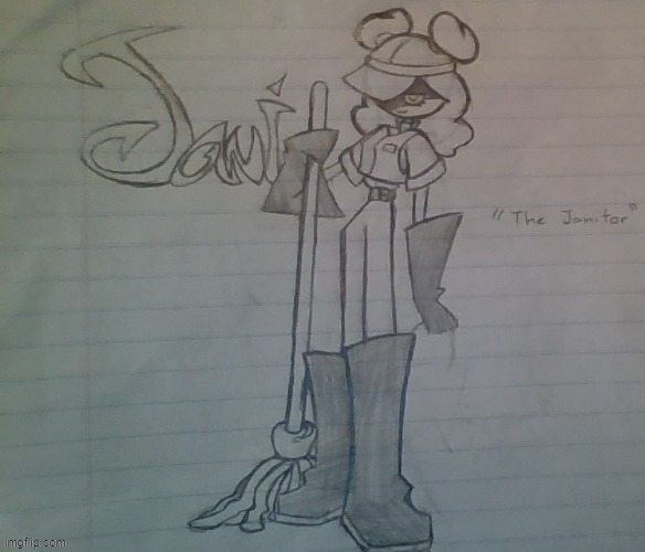 Yall this my oc Jani the Janitor. I made her when i was bored, testing out a new artstyle | made w/ Imgflip meme maker