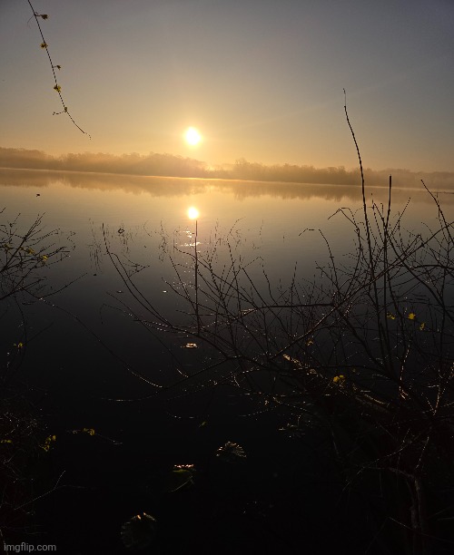 MORNING AT THE LAKE | image tagged in lake,morning,sunrise,nature | made w/ Imgflip meme maker