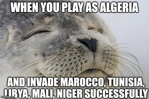 Satisfied Seal Meme | when you play as Algeria; and invade marocco, tunisia, libya, mali, niger successfully | image tagged in memes,satisfied seal,remix | made w/ Imgflip meme maker