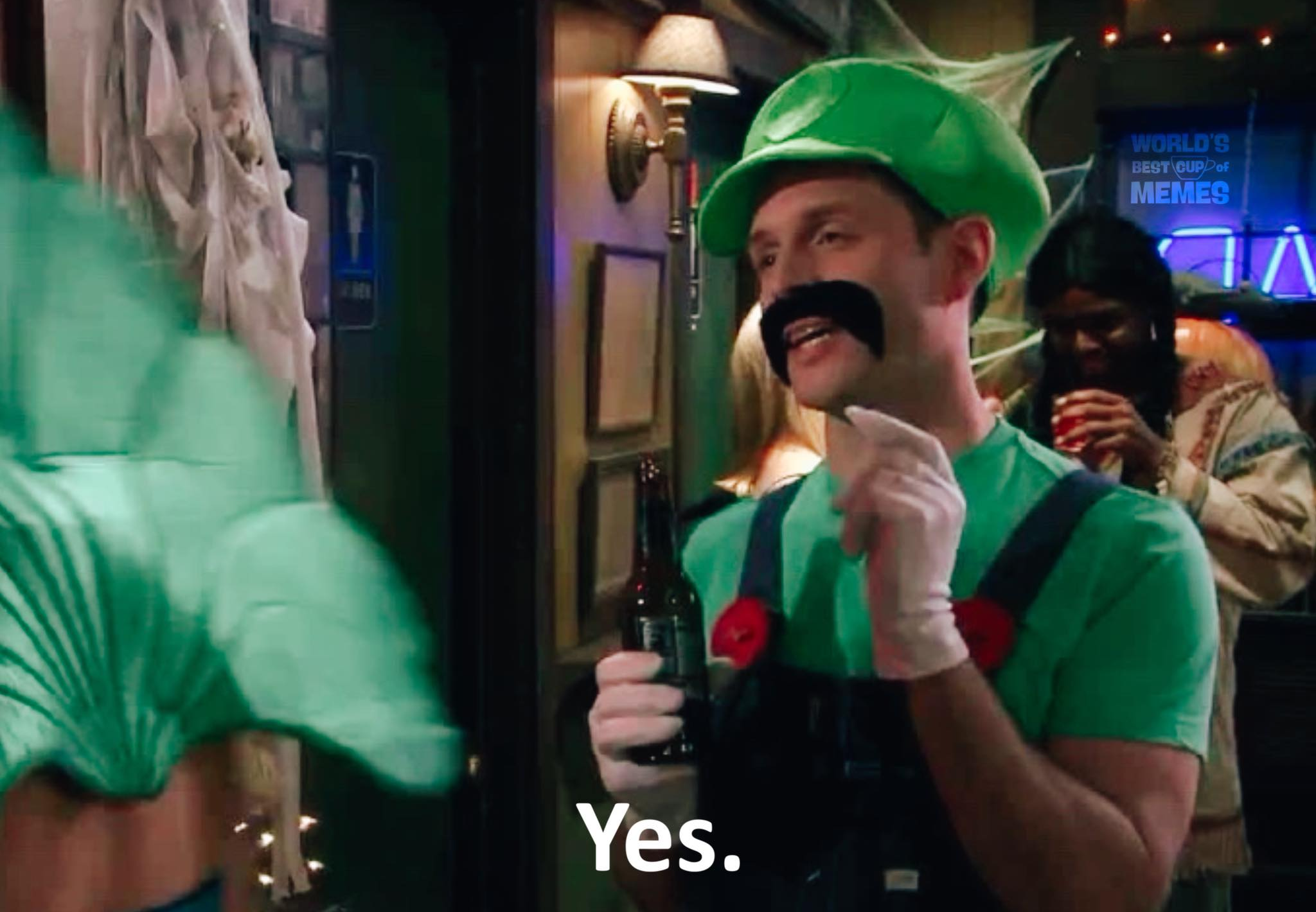 Luigi costume yes Blank Meme Template
