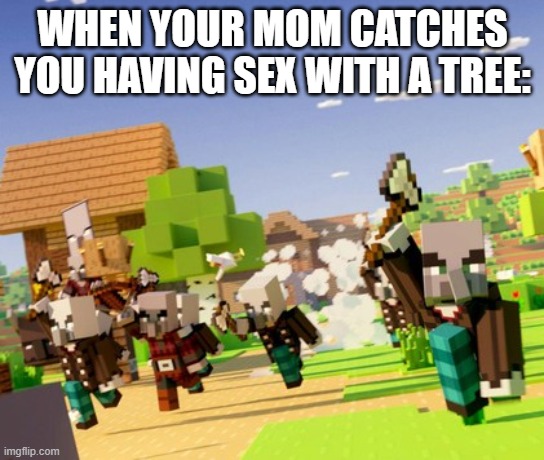 Illagers | when your mom catches you having sex with a tree: | image tagged in illagers | made w/ Imgflip meme maker