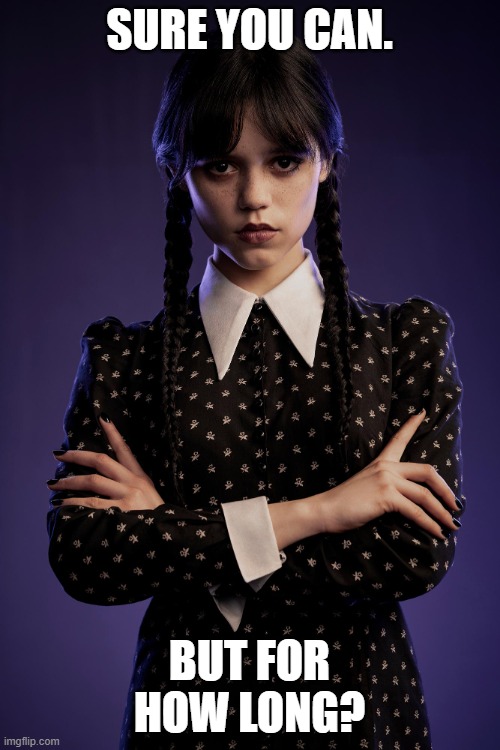 SURE YOU CAN. BUT FOR HOW LONG? | image tagged in wednesday | made w/ Imgflip meme maker