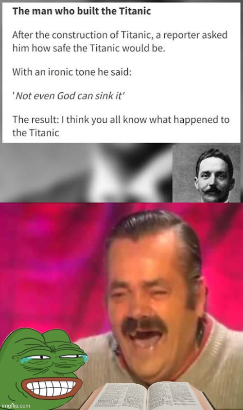 Mocking God | image tagged in images 2 jpeg,spanish guy laughing | made w/ Imgflip meme maker