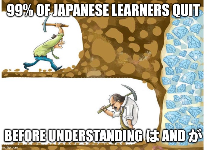 Gambling miner | 99% of Japanese Learners quit; Before understanding は and が | image tagged in gambling miner | made w/ Imgflip meme maker