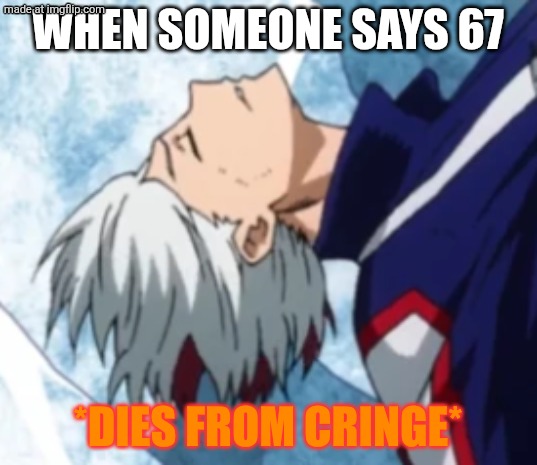 ? | When someone says 67 | image tagged in todoroki dies from cringe | made w/ Imgflip meme maker