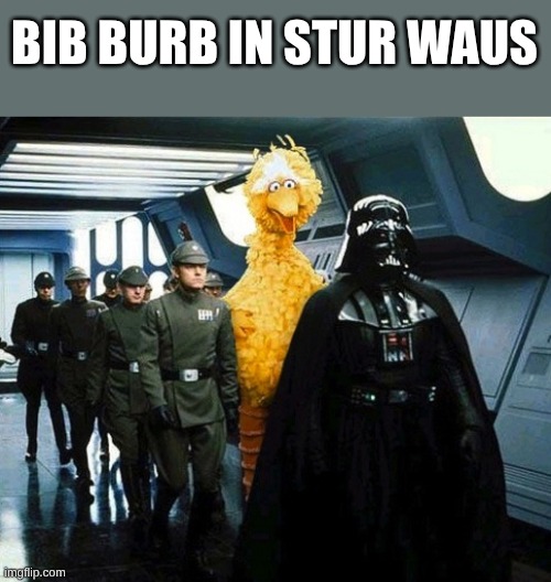 IDK | BIB BURB IN STUR WAUS | image tagged in vader big bird | made w/ Imgflip meme maker