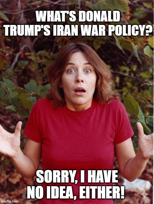 I Can't Explain Trump's War Policy | what's donald trump's iran war policy? sorry, i have no idea, either! | image tagged in confused woman,donald trump,iran war,i hate donald trump,trump sucks | made w/ Imgflip meme maker