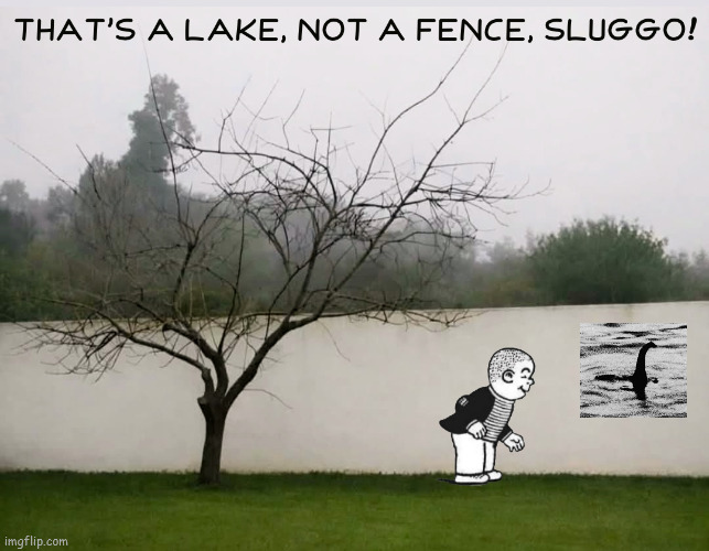 Sluggo-Nessie | image tagged in lake not fence jpg | made w/ Imgflip meme maker