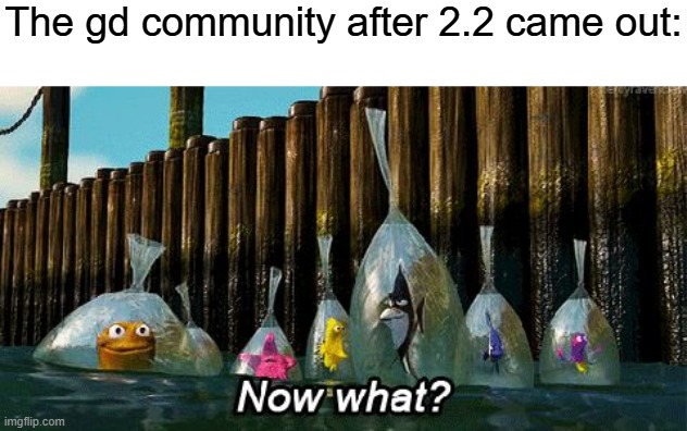 Now What? | The gd community after 2.2 came out: | image tagged in now what | made w/ Imgflip meme maker
