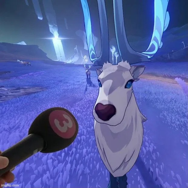 A Deer? Takes A Interview? (Source: HoYoLab) | image tagged in memes,deer,funny,reporter,genshin impact | made w/ Imgflip meme maker