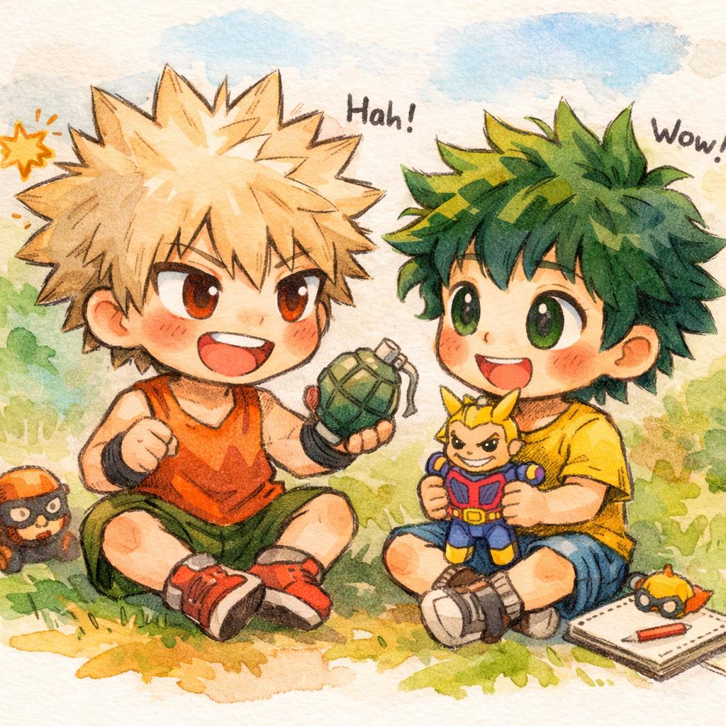 Cute bakugou and deku as kids Blank Meme Template