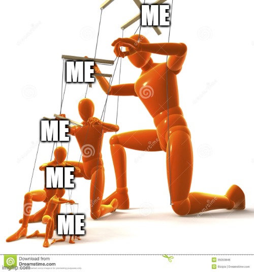 Puppet hierarchy | me; me; me; me; me | image tagged in puppet hierarchy | made w/ Imgflip meme maker