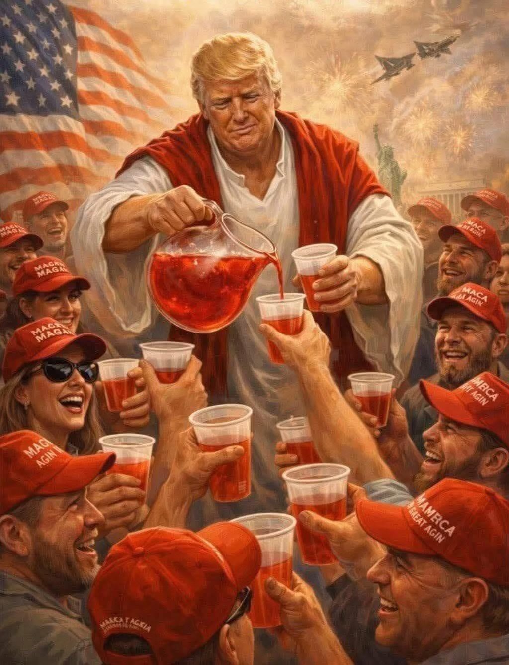 Trump Jesus AI Kool-Aid MAGA drink Blank Meme Template