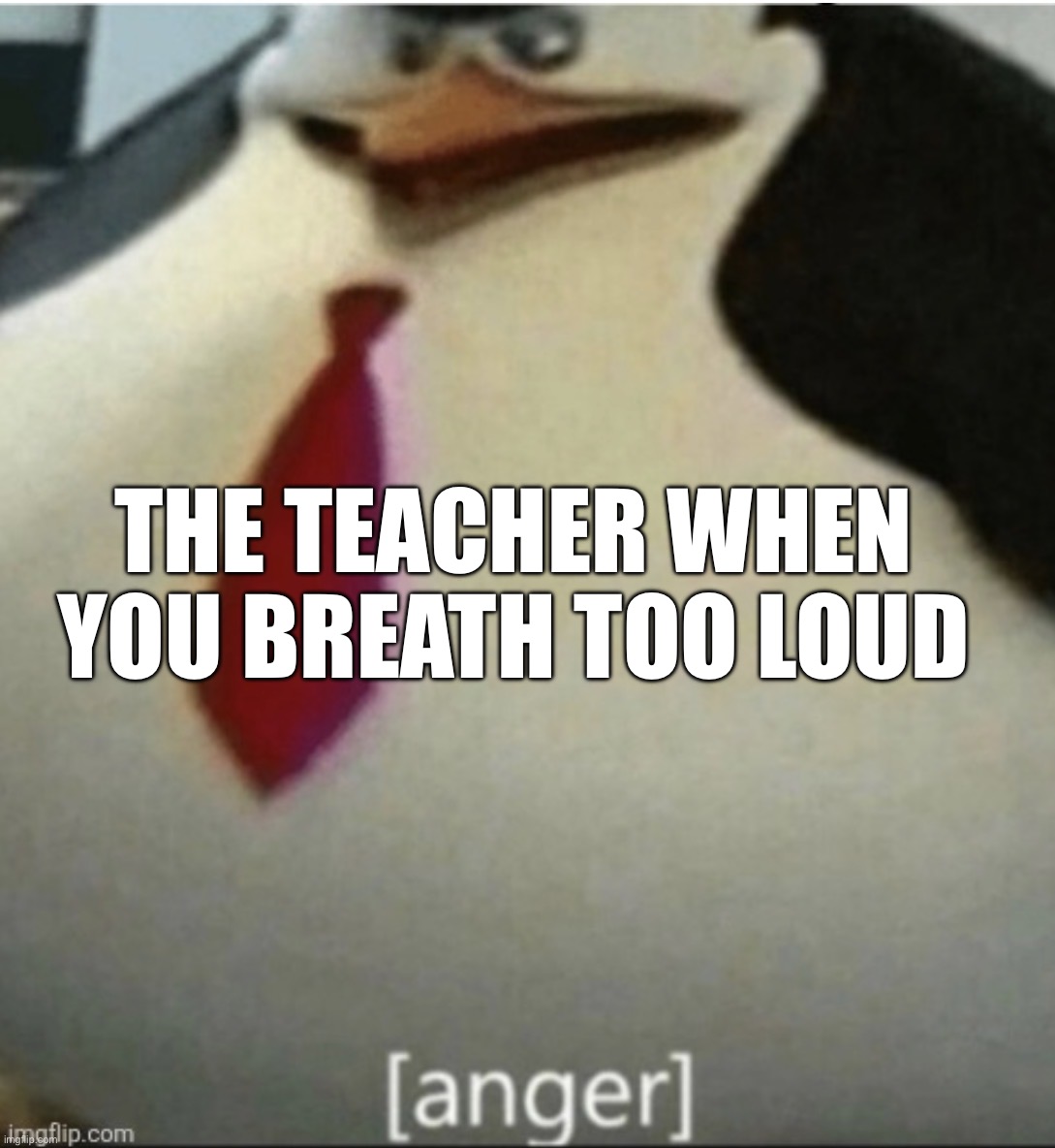 Once I got a conduct mark for coughing | The teacher when you breath too loud | image tagged in fat penguin angry | made w/ Imgflip meme maker