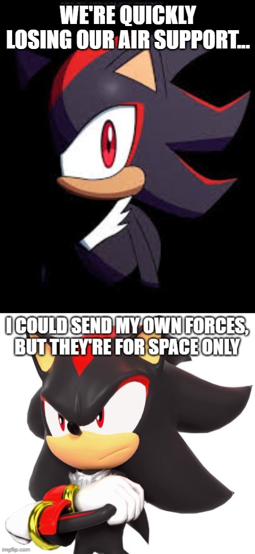 we're quickly losing our air support... | image tagged in shadow the hedgehog | made w/ Imgflip meme maker
