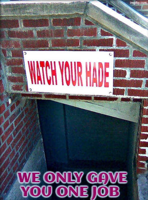 Watch Your Hade | We only gave you one job | image tagged in you had one job,task failed successfully,duhhh dumbass,do you are have stupid,sign fail,funny sign | made w/ Imgflip meme maker