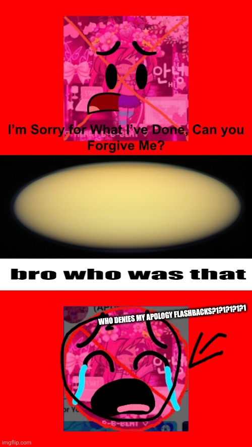 Who tf is that | Who denies my apology flashbacks?1?1?1?1?1 | image tagged in ruin this fill in meme 129 | made w/ Imgflip meme maker