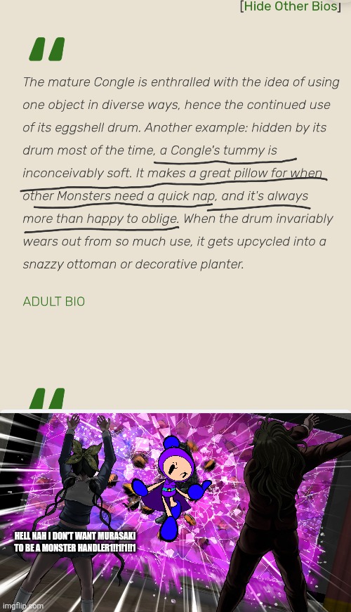 WHO TF DID THAT TO CONGLE?1?1??1!1?!12?1!1?1?1!1! | Hell nah I don't want MURASAKI to be a monster handler1!!1!1!!1 | image tagged in gonta and tenko throw k1-bo at glass | made w/ Imgflip meme maker