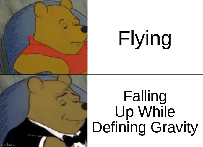 HAHAHAHa | Flying; Falling Up While Defining Gravity | image tagged in memes,tuxedo winnie the pooh | made w/ Imgflip meme maker