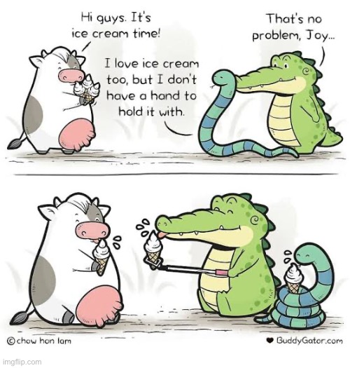 Buddy Gator | image tagged in comics,buddy gator,cow,snake,ice cream,adaptation | made w/ Imgflip meme maker