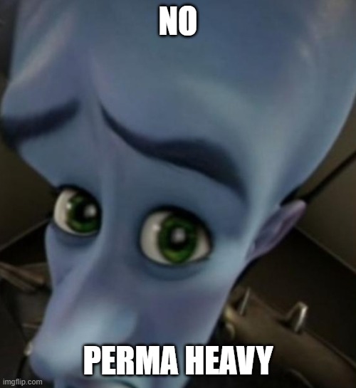 Megamind no bitches | no; Perma heavy | image tagged in megamind no bitches | made w/ Imgflip meme maker
