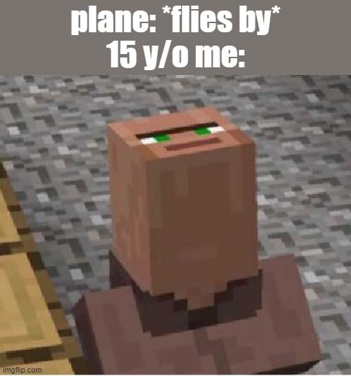 plane | plane: *flies by*
15 y/o me: | image tagged in minecraft villager looking up | made w/ Imgflip meme maker