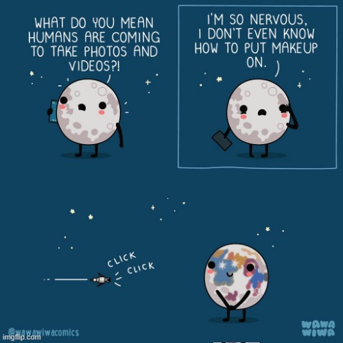 A thread of Wawawiwa Comics inspired by the Artemis II mission! | image tagged in moon,phone call,makeup,colors,rocket,artemis ii | made w/ Imgflip meme maker