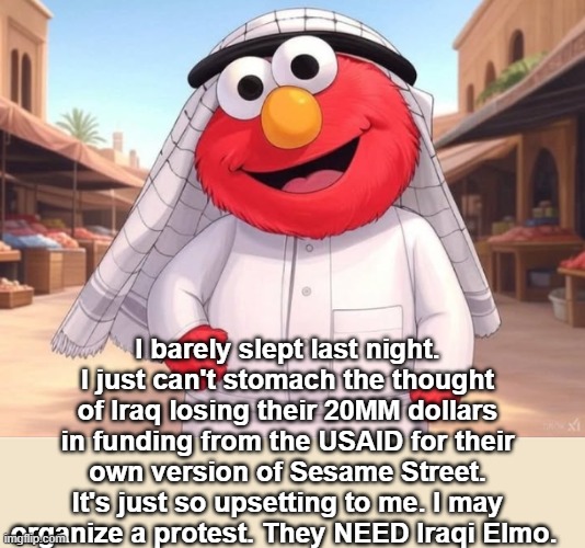 I barely slept last night. I just can't stomach the thought of Iraq losing their 20MM dollars in funding from the USAID for their own versio | made w/ Imgflip meme maker