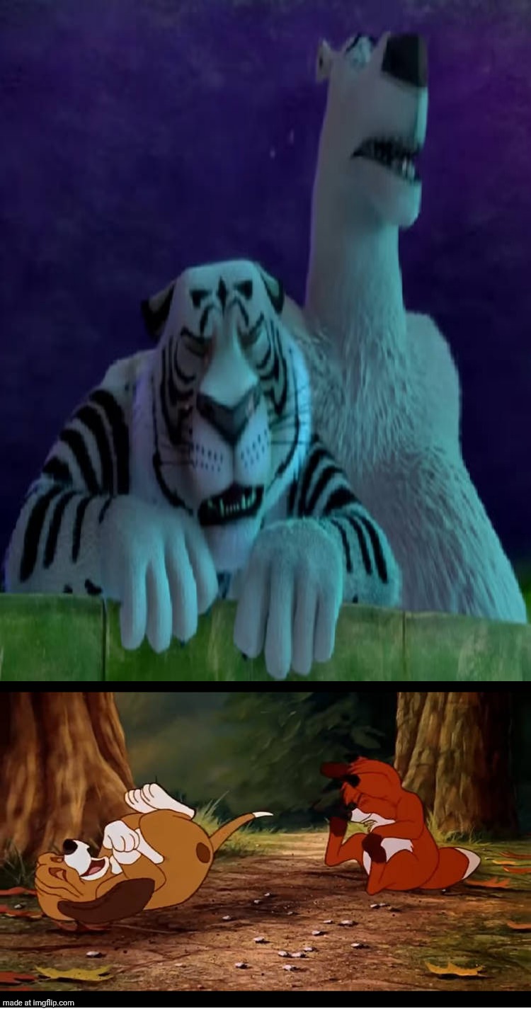 Tod and Copper laughs at Norm and Fu Crying | image tagged in tod and copper laughs at what,disney,norm of the north,the fox and the hound,deviantart | made w/ Imgflip meme maker