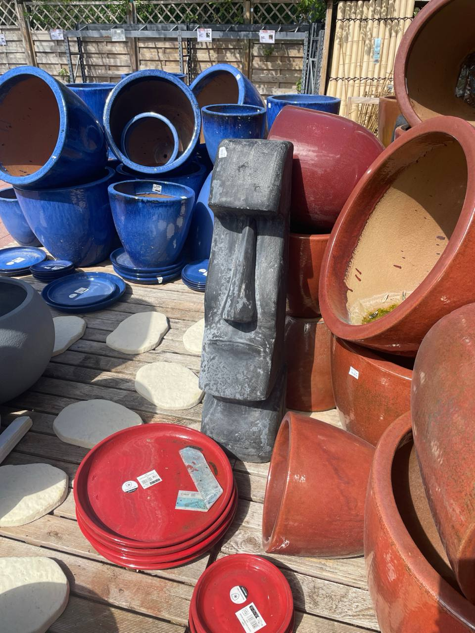 Moai surrounded by pots Blank Meme Template