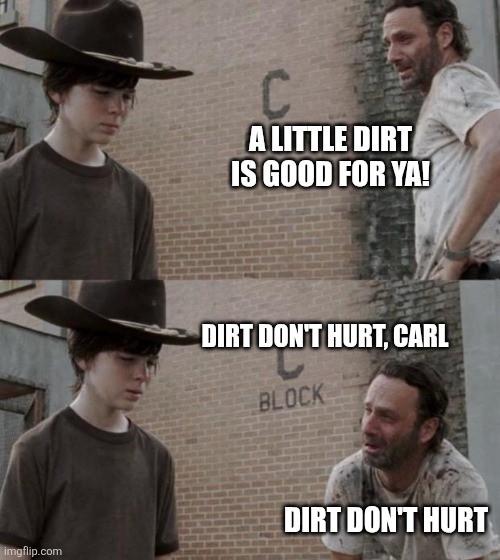 Rick and Carl Meme | A little dirt is good for ya! Dirt don't hurt, Carl Dirt don't hurt | image tagged in memes,rick and carl | made w/ Imgflip meme maker