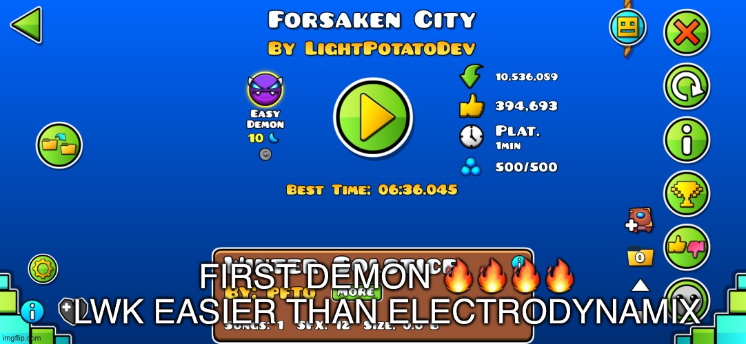 :DDDDDDDDDDDDD | FIRST DEMON 🔥🔥🔥🔥 lwk easier than electrodynamix | image tagged in geometry dash,demon,yay | made w/ Imgflip meme maker