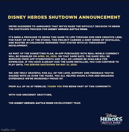 Bad news: Disney Heroes Battle Mode is shutting down this May! | image tagged in bad news,disney,shutdown,but why,bob iger,amphibia | made w/ Imgflip meme maker