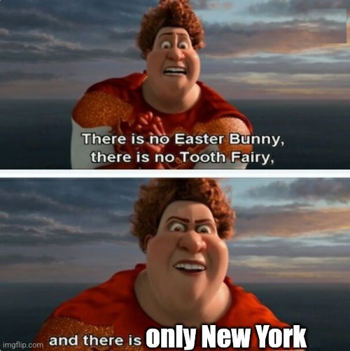 TIGHTEN MEGAMIND "THERE IS NO EASTER BUNNY" | only New York | image tagged in tighten megamind there is no easter bunny | made w/ Imgflip meme maker