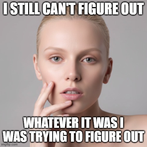 I Still Can't Figure Out What To Figure Out | i still can't figure out; whatever it was i was trying to figure out | image tagged in i still can't figure out,figuring it out,whatever | made w/ Imgflip meme maker