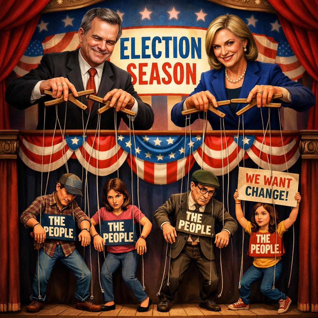 Puppeteers: “Politicians” Puppets on strings: “The People” Stage Blank Meme Template