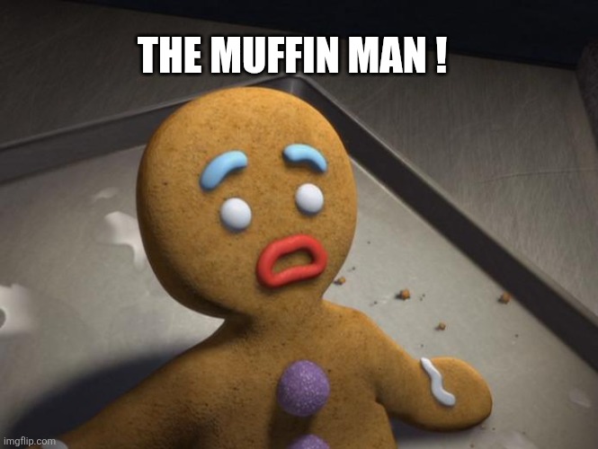 Gingerbread man | The muffin man ! | image tagged in gingerbread man | made w/ Imgflip meme maker