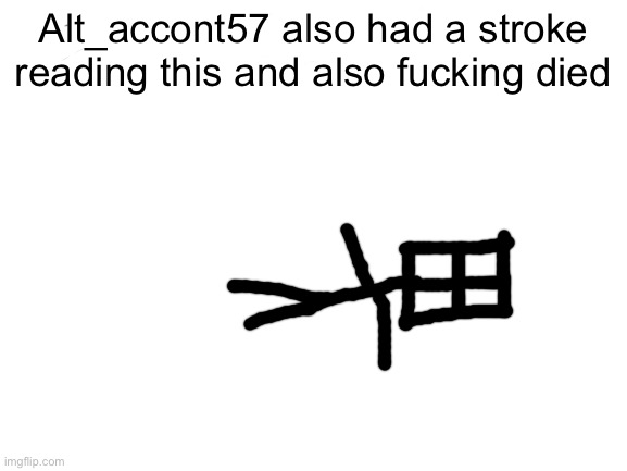 Blank White Template | Alt_accont57 also had a stroke reading this and also fucking died | image tagged in blank white template | made w/ Imgflip meme maker