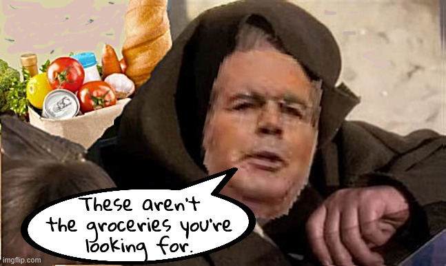 Scott Bessent These aren't the groceries you're looking for | These aren't 
the groceries you're 
looking for. | image tagged in scott bessent these aren't the groceries you're looking for,jedi mind trick failure,bs bessent scott,dufus,maga mind truick | made w/ Imgflip meme maker
