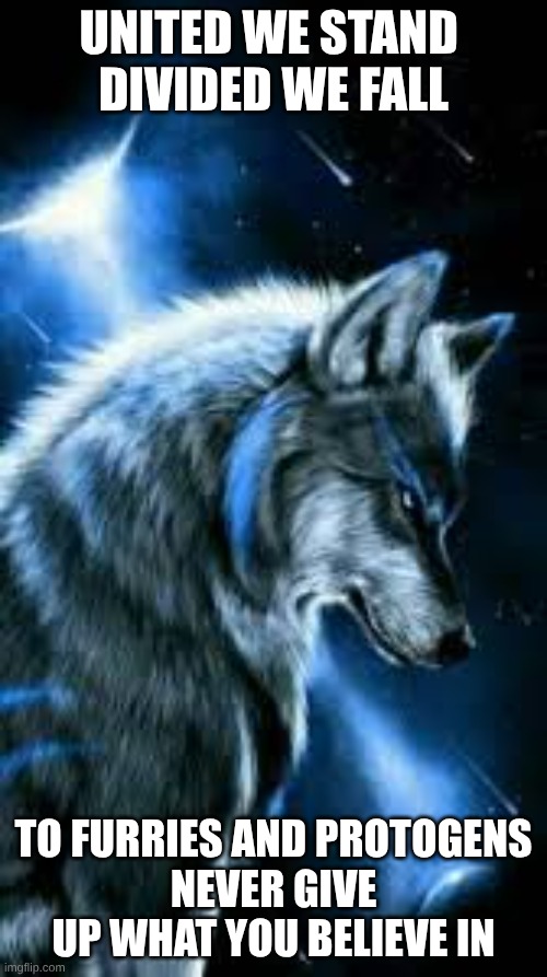 Wolf Speech | United We Stand 
Divided We Fall; To Furries and Protogens
Never give up what you believe in | image tagged in images 18 jpeg | made w/ Imgflip meme maker