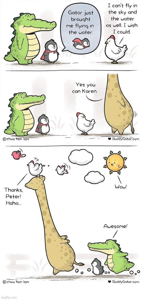 Buddy Gator | image tagged in comics,buddy gator,birds,flying,a helping hand,friends | made w/ Imgflip meme maker