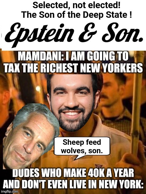 Son of Epstein's taxing the middle class | Selected, not elected! The Son of the Deep State ! | image tagged in apoq0o jpg,epstein,the first person to | made w/ Imgflip meme maker